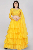 Net Yellow Zari Embroidered Layered Style Lehenga Choli