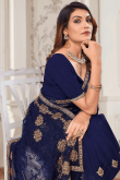 Net Zari Embroidered Navy Blue Light Weight Saree