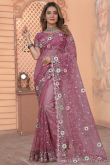 New Stylist Sequins Embroidered Mauve Pink Saree in Net 