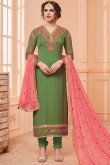 Elegant Georgette Churidar Suit in Fern Green Color With Resham Embroidered