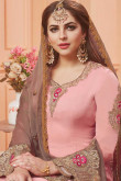 Glorious Light Pink Georgette Churidar Suit With Resham Work