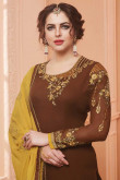 Caramel Brown Georgette Embroidered Churidar Suit