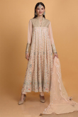 Light Peach Georgette Anarkali Style Embroidered Trouser Suit for Wedding & Party