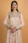 Light Peach Georgette Anarkali Style Embroidered Trouser Suit for Wedding & Party