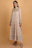 Light Peach Georgette Anarkali Style Embroidered Trouser Suit for Wedding & Party