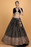 Embroidered Georgette Black Flared Lehenga for Wedding & Party