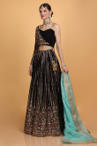 Black Georgette Fancy Wedding Lehenga With Angrakha Style Blouse