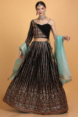 Black Georgette Fancy Wedding Lehenga With Angrakha Style Blouse