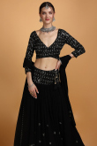 Black Georgette Flared Lehenga With Embroidered Choli for Wedding & Party