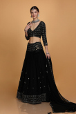 Black Georgette Flared Lehenga With Embroidered Choli for Wedding & Party