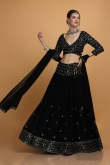 Black Georgette Flared Lehenga With Embroidered Choli for Wedding & Party
