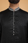 Printed Poly Cotton Black Men Kurta Pajama