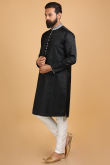 Printed Poly Cotton Black Men Kurta Pajama