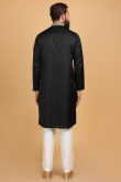 Printed Poly Cotton Black Men Kurta Pajama