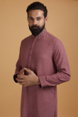 Mauve Taupe Cotton Silk Printed Men Kurta Pajama