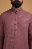 Mauve Taupe Cotton Silk Printed Men Kurta Pajama