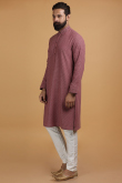 Mauve Taupe Cotton Silk Printed Men Kurta Pajama