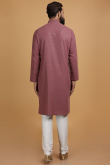 Mauve Taupe Cotton Silk Printed Men Kurta Pajama