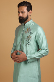 Art Silk Men Kurta Pajama in Seafoam Green for Sangeet