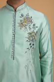 Art Silk Men Kurta Pajama in Seafoam Green for Sangeet