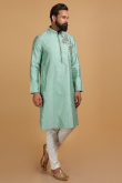 Art Silk Men Kurta Pajama in Seafoam Green for Sangeet