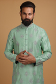 Mint Green Dupion Silk Embroidered Men's Kurta Pajama for Wedding & Party