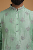 Mint Green Dupion Silk Embroidered Men's Kurta Pajama for Wedding & Party