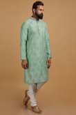 Mint Green Dupion Silk Embroidered Men's Kurta Pajama for Wedding & Party
