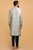 Zari Embroidered Dupion Silk Light Grey Men Kurta Pajama