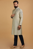 Light Beige Dupion Silk Straight Pant Men Kurta Pajama