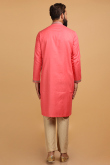 Coral Pink Dupion Silk Dori Embroidered Men Kurta Churidar