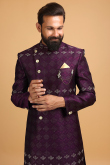 Dark Purple Brocade Men Sherwani With Velvet Dupatta