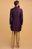 Dark Purple Brocade Men Sherwani With Velvet Dupatta