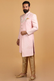 Pale Pink Modal Satin Embroidered Men Sherwani With Velvet Dupatta