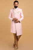 Pale Pink Modal Satin Embroidered Men Sherwani With Velvet Dupatta