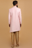 Pale Pink Modal Satin Embroidered Men Sherwani With Velvet Dupatta