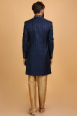 Sequins Embroidered Jacquard Navy Blue Men Sherwani With Dupatta