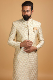 Light Beige Jacquard Men Sherwani With Dupatta