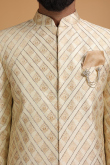 Light Beige Jacquard Men Sherwani With Dupatta