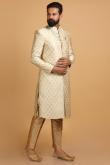 Light Beige Jacquard Men Sherwani With Dupatta