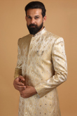 Beige Brocade Men Sherwani With Velvet Dupatta