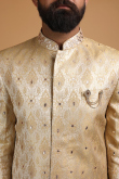Beige Brocade Men Sherwani With Velvet Dupatta