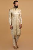 Beige Brocade Men Sherwani With Velvet Dupatta