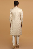 Embroidered Modal Satin Beige Men Sherwani With Chanderi Silk Dupatta