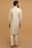Beige Modal Satin Embroidered Men Sherwani With Dupatta
