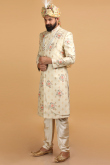 Brocade Beige Men Sherwani With Velvet Dupatta