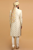 Brocade Beige Men Sherwani With Velvet Dupatta