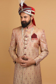 Dark Beige Brocade Embroidered Men Sherwani With Dupatta