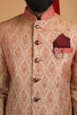 Dark Beige Brocade Embroidered Men Sherwani With Dupatta