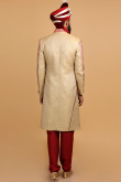 Dark Beige Brocade Embroidered Men Sherwani With Dupatta